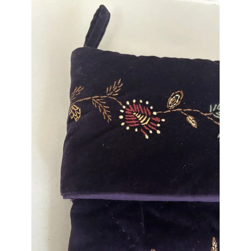 Pottery barn Retired Christmas Stocking Embroidered Purple Cotton Velvet